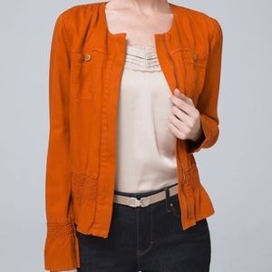 White House Black Market Orange Zip Pocket Casual Ruffle Classy Jacket Small